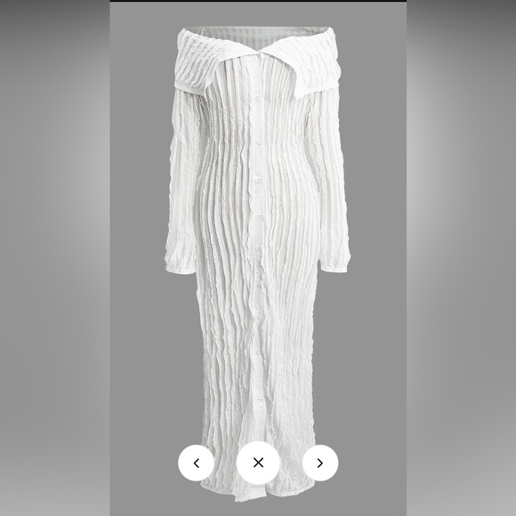 Off Shoulder Textured Button Up Slit Long Sleeve Maxi Dress - Picture 2 of 2